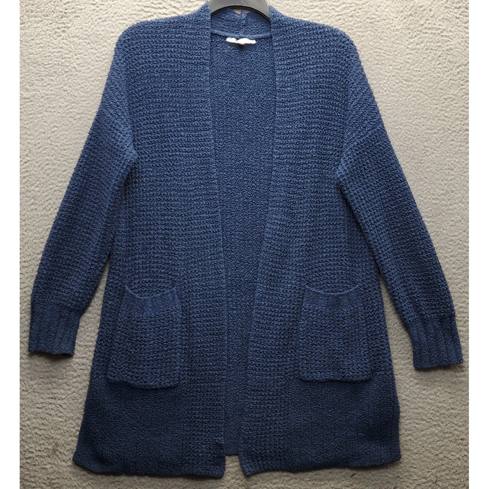 Seven7 Cardigan Sweater Womens Large Navy Waffle Knit Stitch Drape Open Front